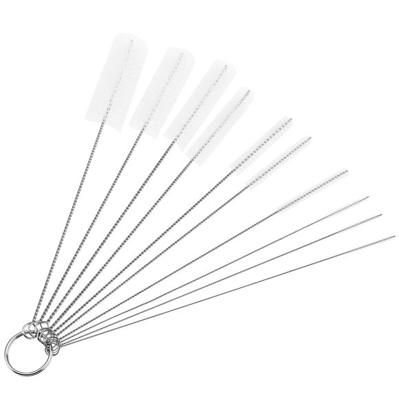 KAKOWELY 10 Pcs Nylon Tube Brushes Pipe Cleaning Brush Set for Drinking Straws Glasses Keyboards Jewelry Cleaning (White),8.66"X0.79"X0.39"