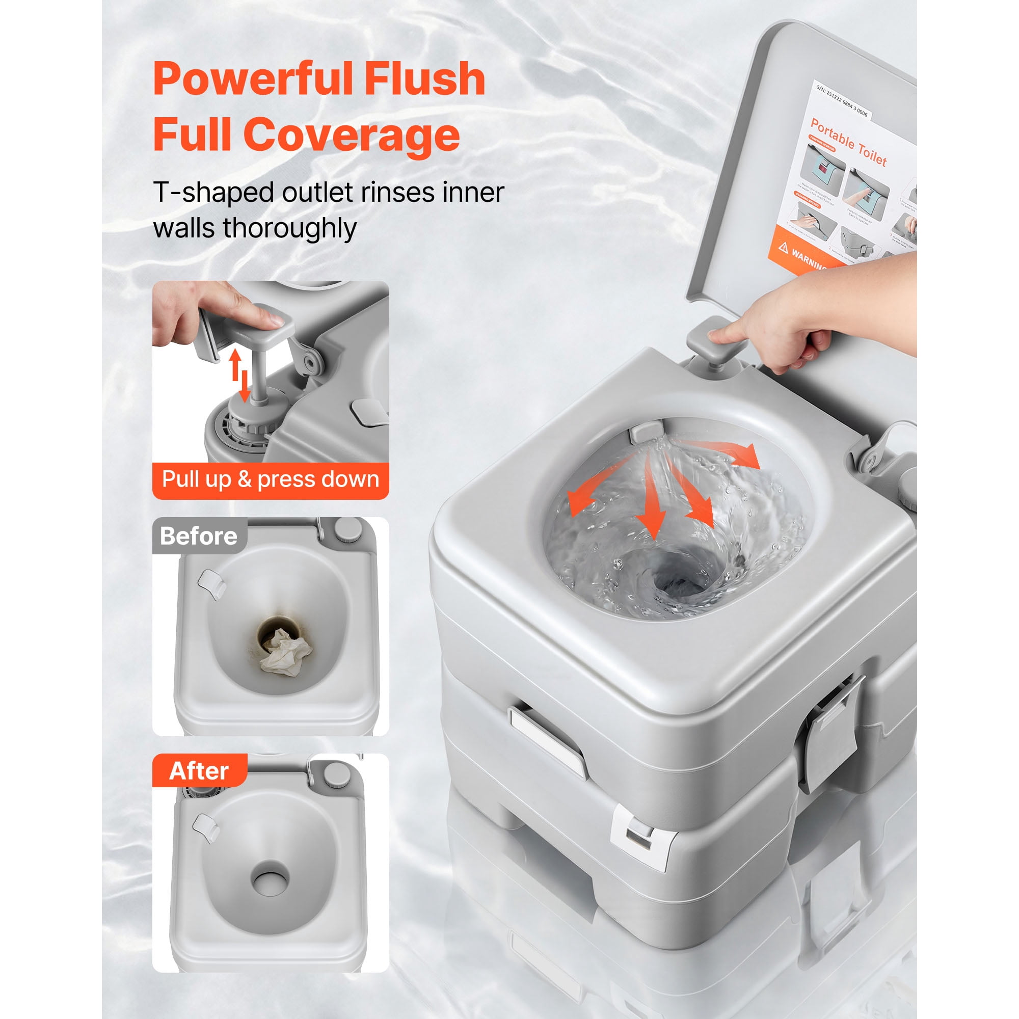 KFFKFF Portable Toilet with 5.3 Gallon Removable Waste Tank, 120 Flush Capacity, Travel-Friendly Design for Outdoor Activities, Includes Level Indicator and Carry Bag, Ideal for RVs, Camping, Hiking