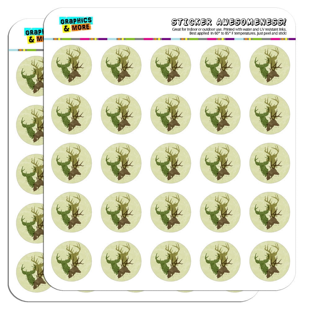 Deer Heads Design Hunting Hunter Camo 1" Scrapbooking Crafting Stickers