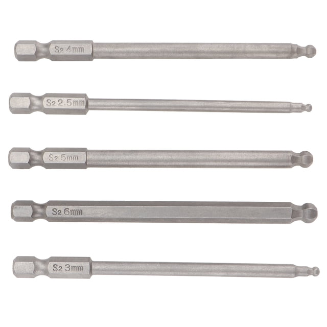 FELTECHELECTR Juego de 5 puntas de destornillador de bola de acero magnéticas con cabeza hexagonal de 2,5 mm, 3 mm, 4 mm, 5 mm y 6 mm, longitud de las puntas: 100 mm.