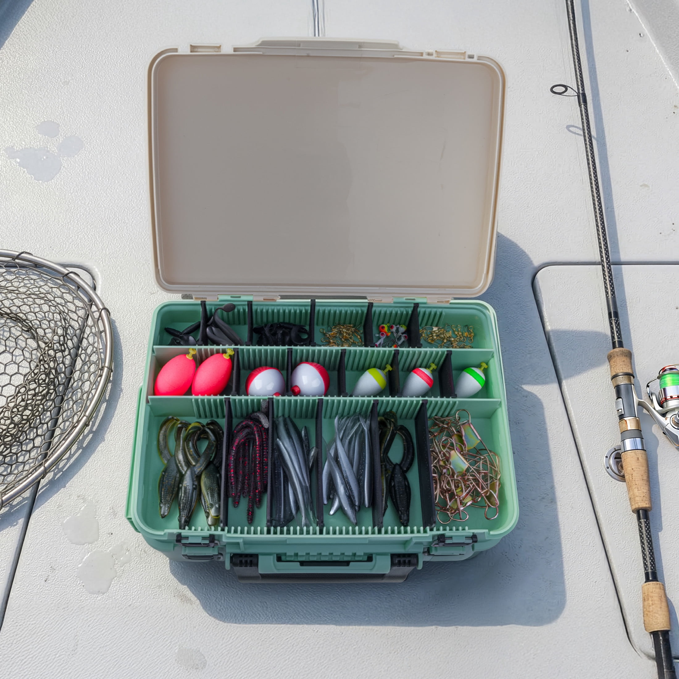 Wakeman Outdoors Fishing Tackle Box Organizer - 2 Layer Tacklebox Storage Box with Dividers, Green