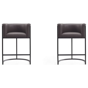 Cosmopolitan 33.8 in. Pebble and Black Metal Counter Height Bar Stool (Set of 2)