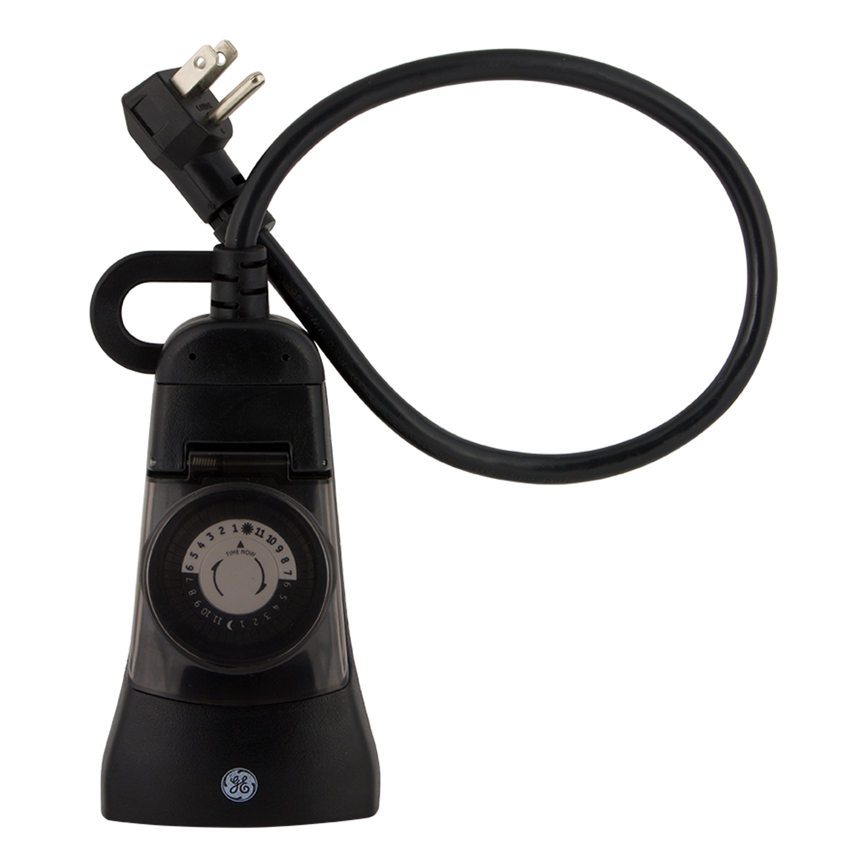 GE 24-Hour Indoor/Outdoor Plug-In Mechanical Timer, 2 Grounded Outlets, Black, 15138