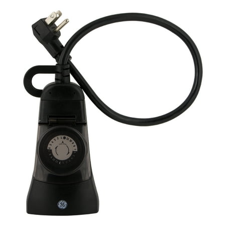 GE 24-Hour Indoor/Outdoor Plug-In Mechanical Timer, 2 Grounded Outlets, Black, 15138