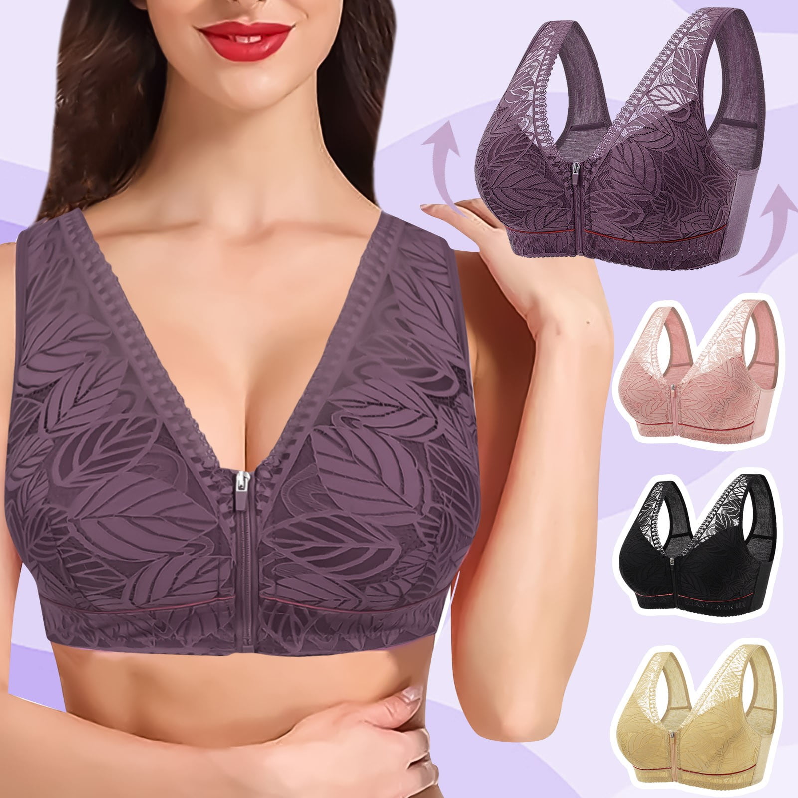 Women's Bra Bralette Lace Non-Wired Bra V-Neck Lacing Front Closure Floral  Lace Underwear Bras : : Clothing, Shoes & Accessories