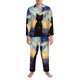 thumbnail image 3 of Fotbe Cat Under Starry Skies Pijama de Hombre con Estampado de Manga Larga, Conjunto de 2 Piezas, Ropa de Dormir Suave y Cómoda con Bolsillos-XX-Large, 3 of 7
