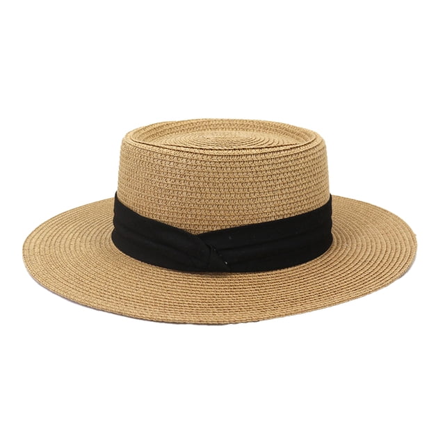 Sonducket Sombrero de paja de verano de ala ancha, informal, transpirable, para acampar, pescar, viajar, playa, moda, tapa plana, gorra protectora solar Sombreros Caqui Negro NO3 Sonducket AP012495-03