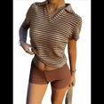 thumbnail image 1 of Camiseta de Corta con Cuello en V para Mujer, Sin Mangas, con Cuello A Rayas, Prendas Casuales de Moda 2025. Color Café L, 1 of 8