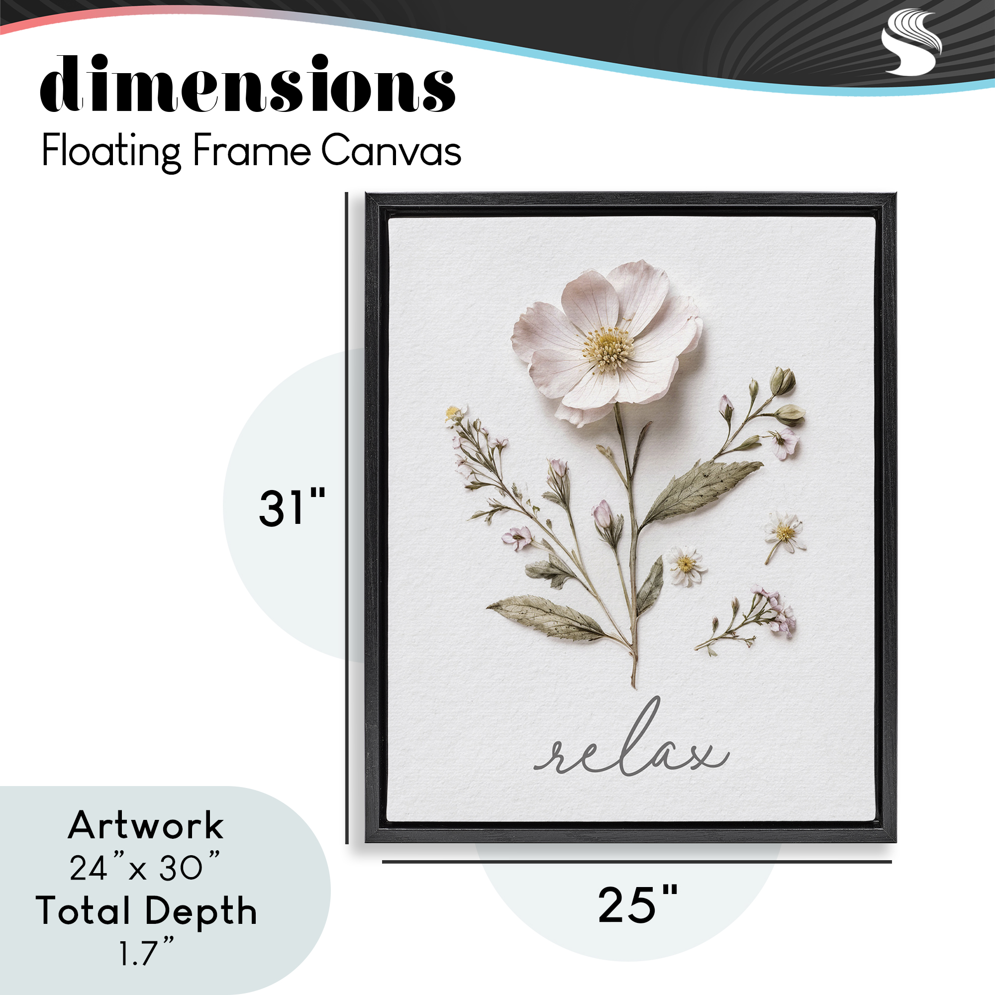 Pressed Flowers Relax Black Framed Floater Canvas Wall Art, design by Lettered and Lined