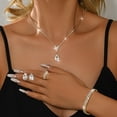 thumbnail image 3 of AEXTO Elegant Silver Clear Teardrop Rhinestone Jewelry Set for Women – V-Neck Water Drop Pendant Necklace, Matching Stud Earrings, Tennis Bracelet & Eternity Ring Bridal Wedding Party Accessories, 3 of 8