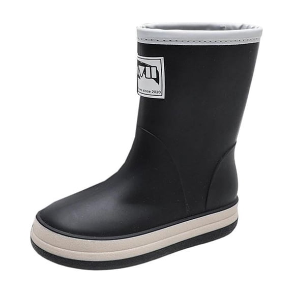 hoksml Kids Waterproof Rain Boots with Non Slip Sole, Comfortable Mid Calf Rubber Boots for Boys and Girls in Black and Beige