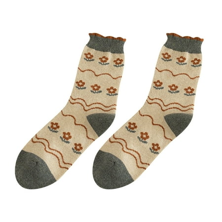 

fvwitlyh Gymnastics Tights Women Autumn Casual Stockings Retro Floral Fashion Warm Wool Stockings Minx Slipper Socks