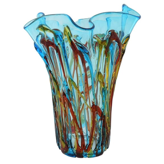 GlassOfVenice Murano Glass Oceanos Abstract Art Vase - Aqua