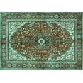 thumbnail image 1 of Ahgly Company Machine Washable Indoor Rectangle Medallion Turquoise Blue Traditional Area Rugs, 7' x 10', 1 of 4