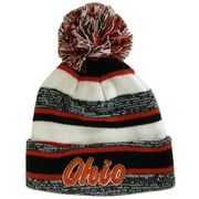 Ohio Embroidered Winter Knit Pom Beanie Hat (Black/Red/Red Script)