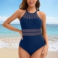 thumbnail image 2 of BOBOGOJP Women Tummy Control One Piece Swimsuit Modest Bathing Suit Full Coverage High Neck Swimwear Blue for Size XXL, 2 of 6