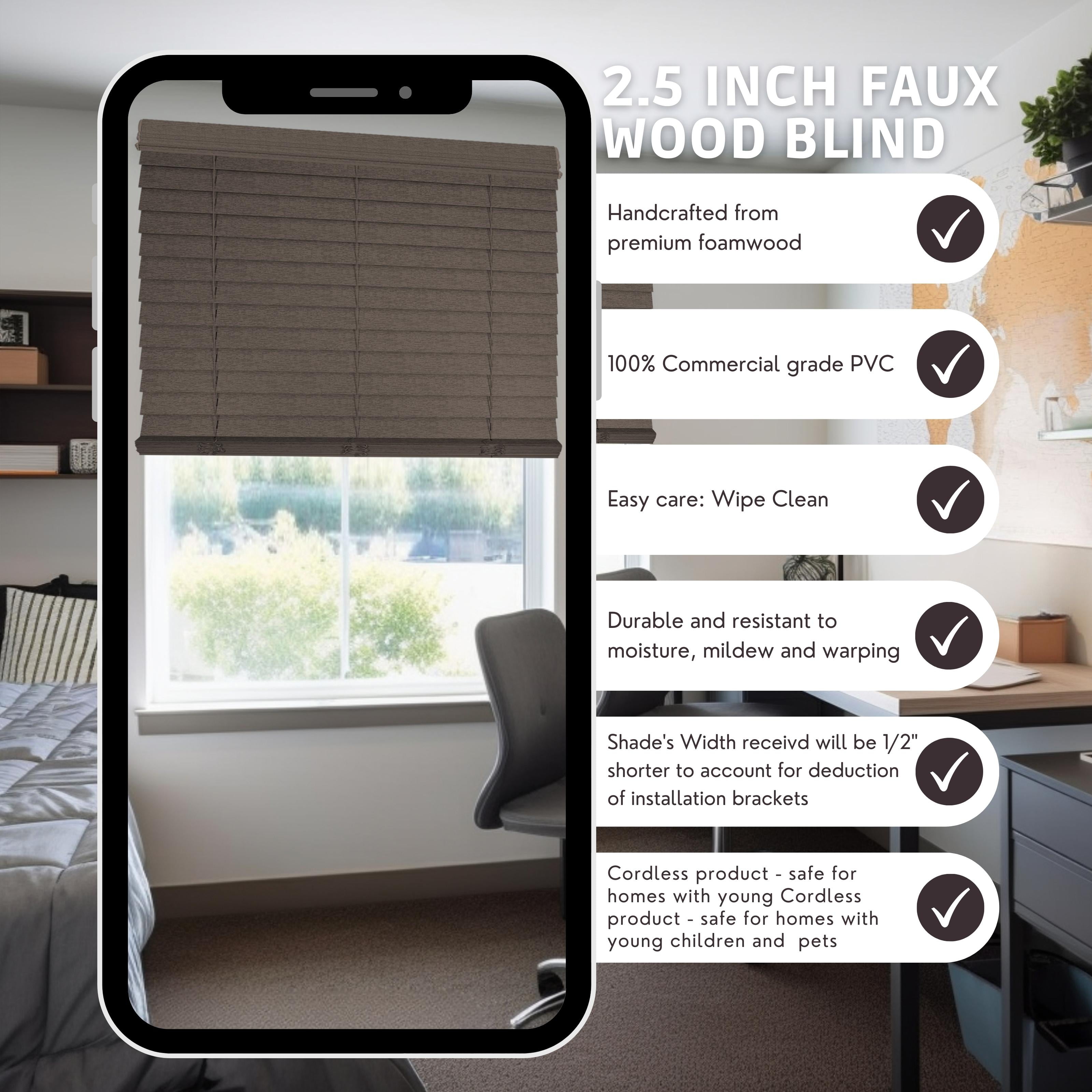Chicology Cordless Faux Wood Blinds, Umber Textured (2.5" Slat), 69.75"W X 72"H