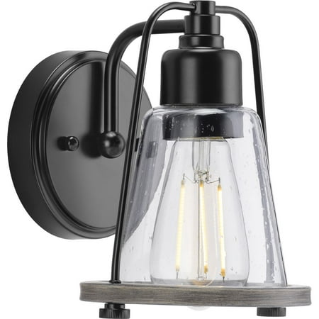

Conway Collection One-Light Matte Black and Clear Seeded Farmhouse Style Bath Vanity Wall Light