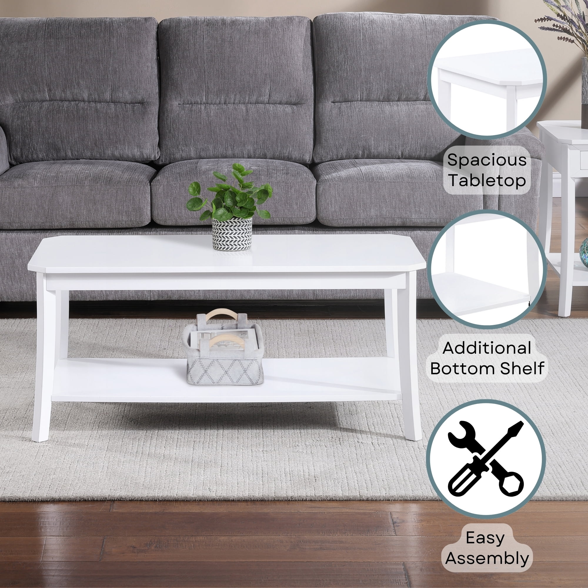Convenience Concepts Designs2Go Ensenada Coffee Table with Shelf, White