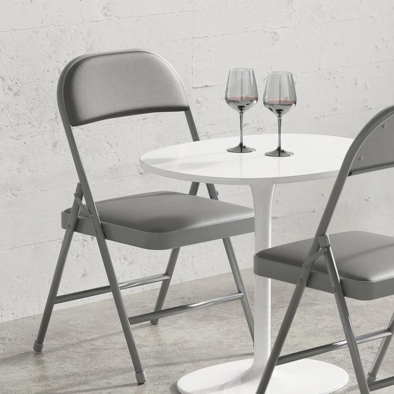 Kelno 2 Pack Folding Chair Leather Padded Seat Portable Chair, Grey