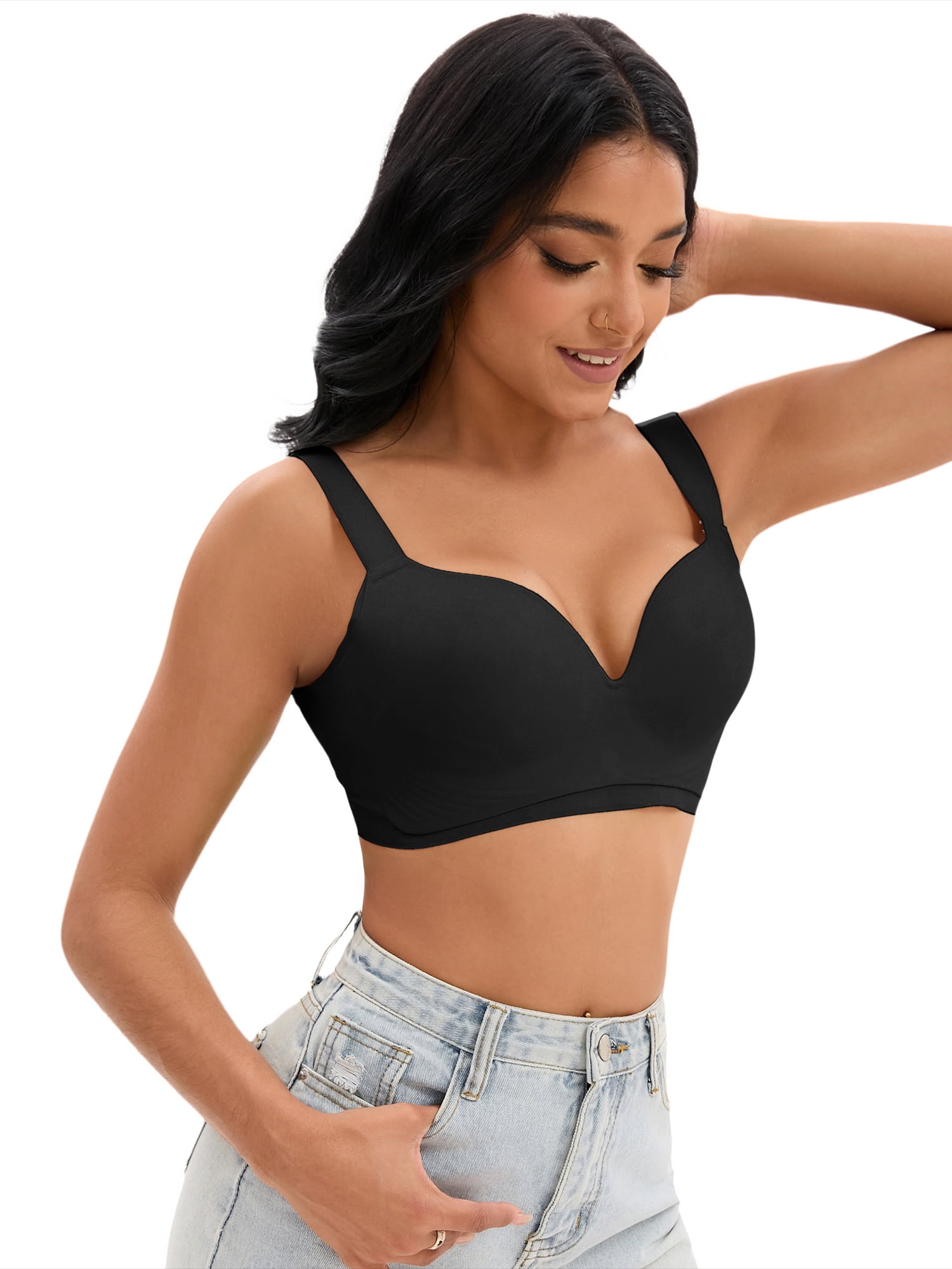 Unique Bargains Women's U Back Push Up Adjustable Straps Comfort Wirefree Bras D 38 Black