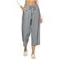 thumbnail image 2 of TARIENDY Cropped Pants for Women Wide Leg Linen Pant Lightweight Summer Casual Palazzo Pants with Pockets Loose Fit Drawstring Pant Solid Pants Gray L, 2 of 6