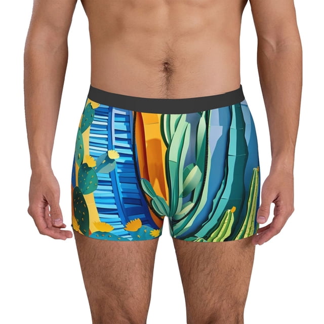 Balery Bright Paper Cactus Scene Calzoncillos bóxer para hombre, ropa interior de algodón suave y transpirable con cinturilla de nailon-X-Large