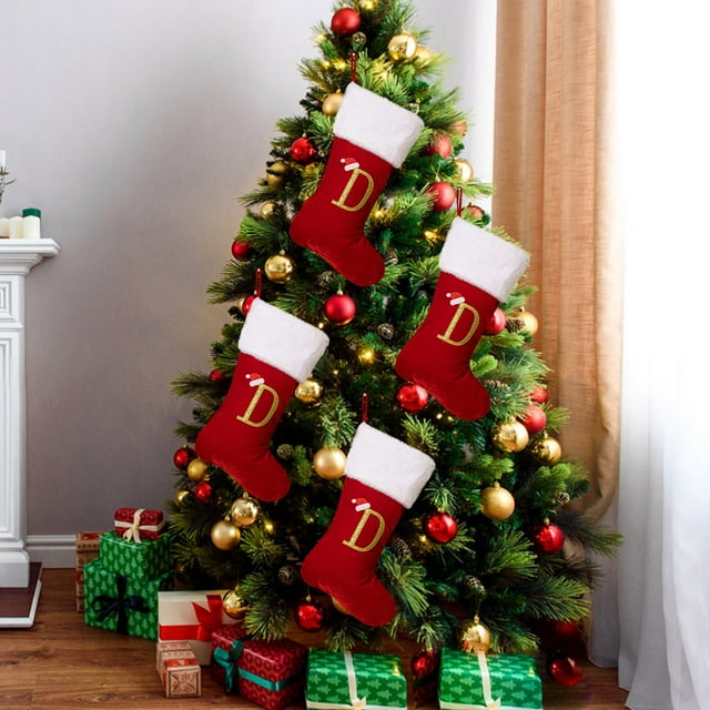 mtvxesu Red Velvet Christmas Stockings with Alphabet Letters for Personalized Holiday Decor, 26-Piece Set
