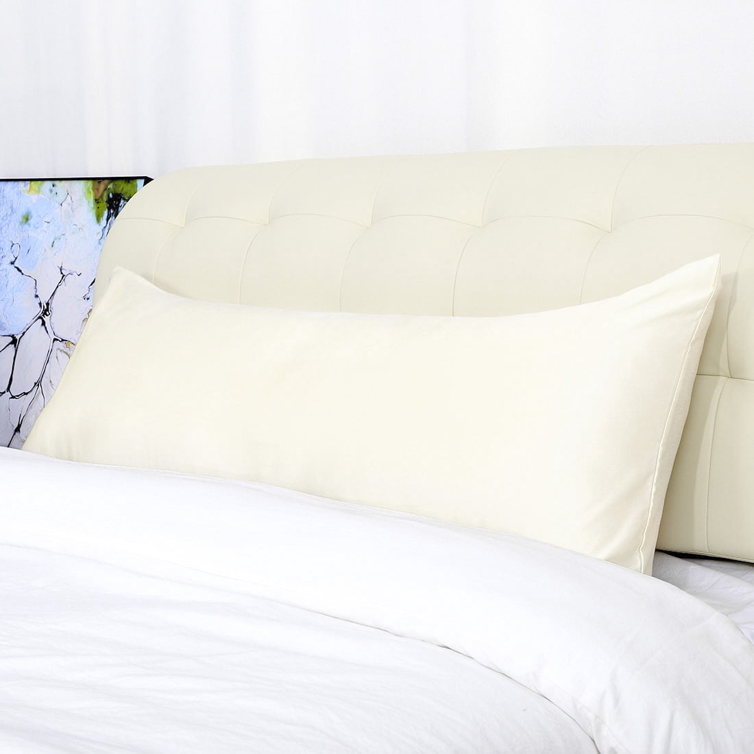 Unique Bargains Luxury Silky Satin Body Pillow Case Cream 20" x 54"