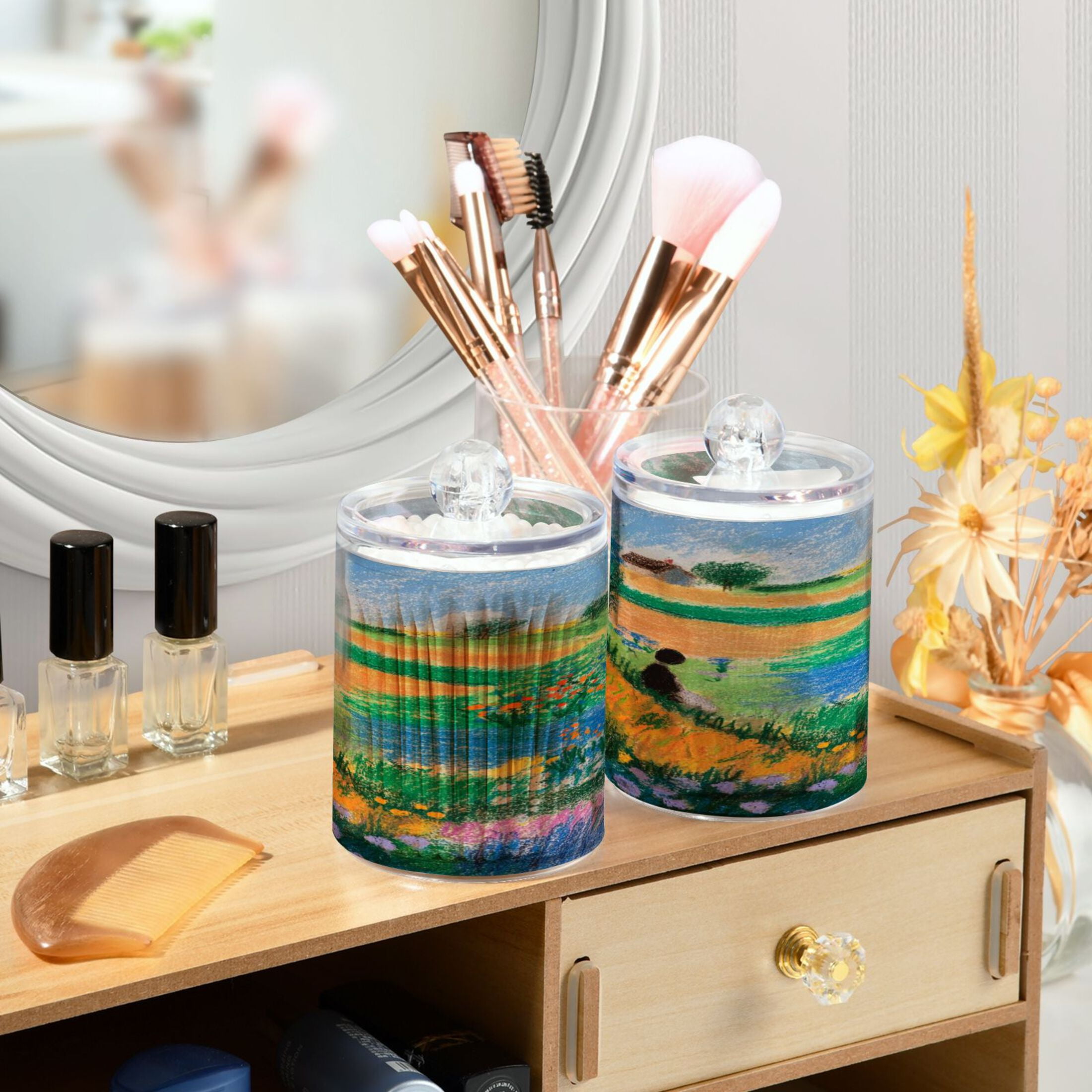 Iauyy 4 pack Transparent Floss Storage Container - Sealed Cotton Pad Can with PS Plastic Lid Dust-Proof for Bathroom Dressing Table,Paintings Drawn with Crayons