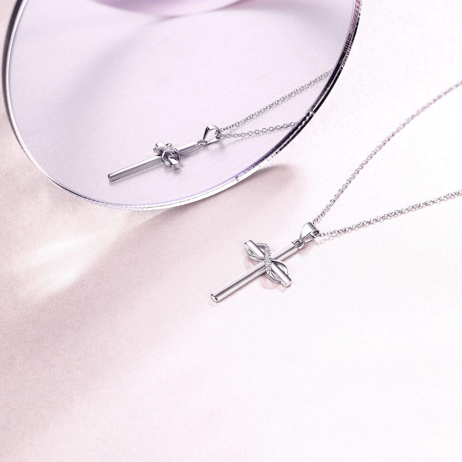 925 Sterling Silver Cross Necklace for Women Infinity Necklace 14K Rose Gold Plated Necklaces for Easter or Mother's Day