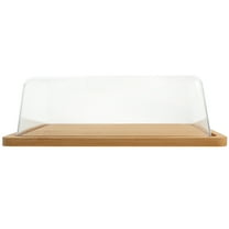 SEWOART 1 Set Clear Rectangular Cake Cover and Display Stand with Lid for Cheese and Desserts Bamboo Cake Serving Dome Rustic Cake Plate