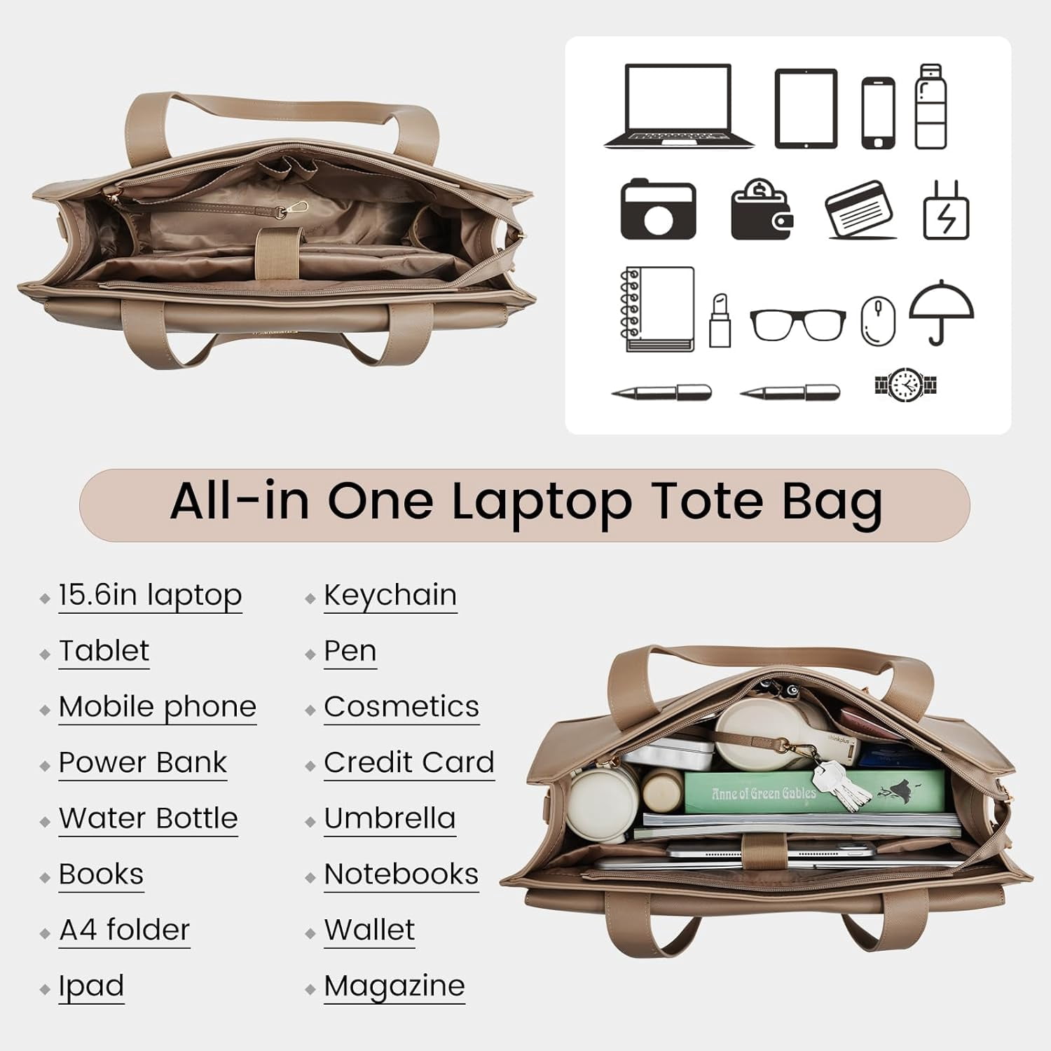 LOVEVOOK Laptop Bag for Women 15.6 Inch Tote Work Professional Leather Computer Briefcase Waterproof Handbag Shoulder Large Capacity Business Teacher Office Crossbody Purse