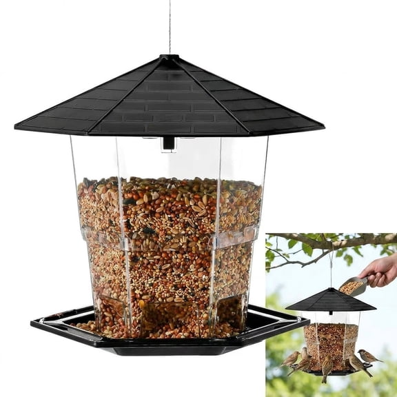 Hanging Bird Feeders for Outdoors, Squirrel Proof Wild Bird Feeder, Small Finch Seed Bird Feeder, Weatherproof Hexagon Bird Feeder for Yard Garden