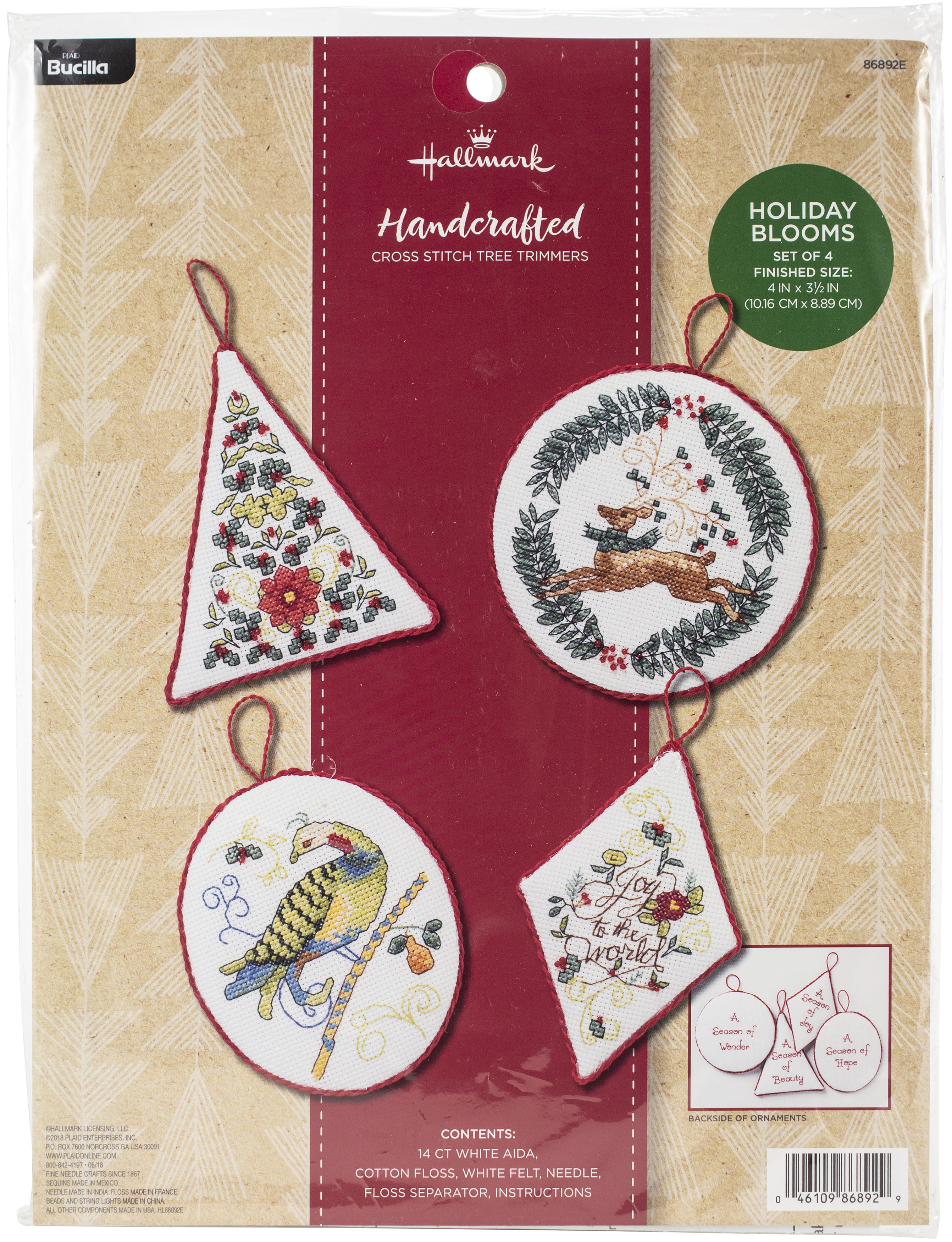 Bucilla Hallmark Counted Cross Stitch Ornaments Kit Set Of 4Holiday