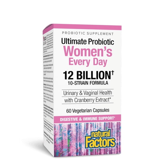 Natural Factors Ultimate Probiotic Women's 4-in-1 Formula for Digestive, Vaginal, Urinary & Immune Support, 10 Strains Cranberry Extract, 12 Billion CFU, 60 Capsules