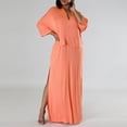 thumbnail image 3 of Summer Dresses for Womens 2025 Plus Size Fashion Fall Solid Color Short Sleeved V-Neck Slit Loose Dress Without Pockets, 3 of 9