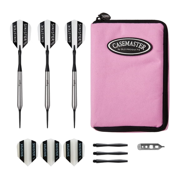Viper Sinister Tungsten Steel Tip Darts 25 Grams and Casemaster Select Pink Nylon Dart Case