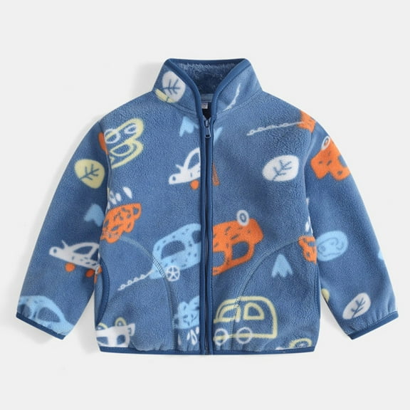 Lilgiuy Little Boys and Girls Fleece Coat Cute Cartoon Pattern Long Sleeve Stand Collar Hoodless Full Zipper Winter Warm Coat for Christmas New Year(1-9Y)