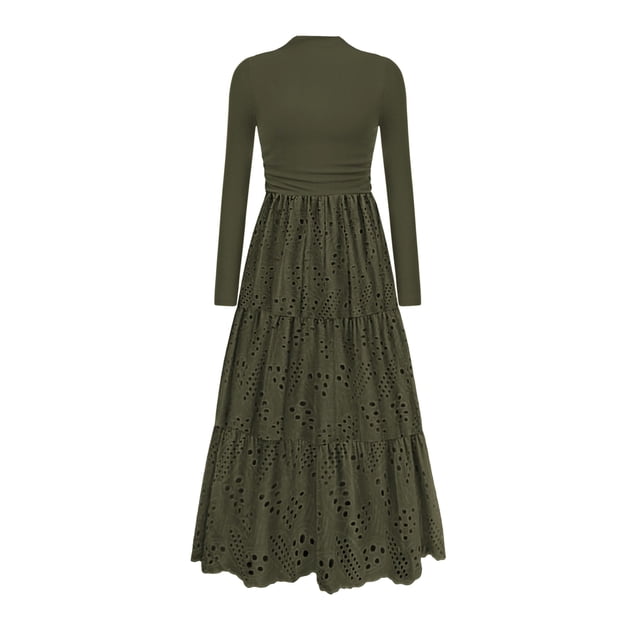 Vestido PRETTYGARDEN Maxi de Manga Larga Verde Militar Talle M