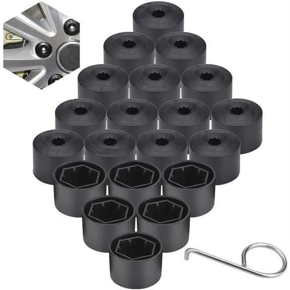 BUZIFU 20 Pcs Wheel Nut Caps, 17 mm Wheel Bolt Covers Plastic Lug Nut Caps Tire Lug Bolts Lug Nut Covers Car Wheel Cap with Removal Tool Set (Black)