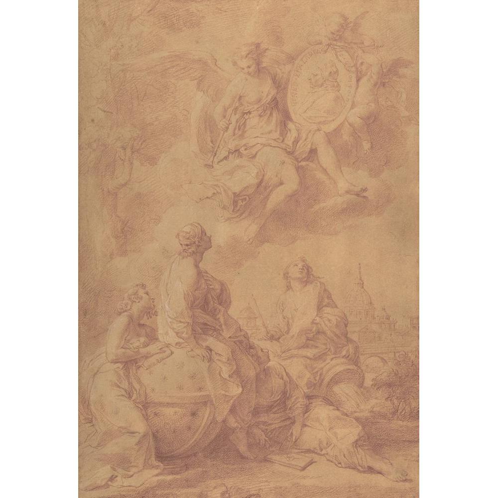 Pompeo Batoni 18x24 Black Modern Framed Museum Art Print Titled - Allegory in Honor of Pope Benedict XIV (ca. 1745)