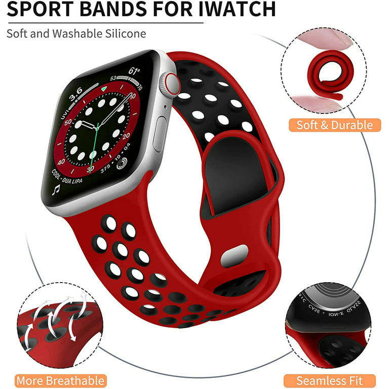 2 38mm,Soft 7 Compatible Series 5 Silicone Apple Compatible Band Breathable 40mm for 41mm for SE,iWatch Men,Red/Black,M/L Series iWatch Women Watch Series with Series 6 Bands Sport 4 3 8 1