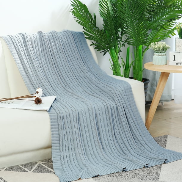 PiccoCasa Soft 100 Cotton Cable Knit Throw Blanket for Couch Bed Sofa