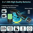 thumbnail image 4 of Focily Cordless Car Buffer Polisher with 8 Variable Speed 2800-5500RPM,Portable Polisher with 2PCS 12V 1.5Ah Rechargeable Batteries,Rotary Buffer Waxer Kit for Home /Car Detailing/Polishing, 4 of 7