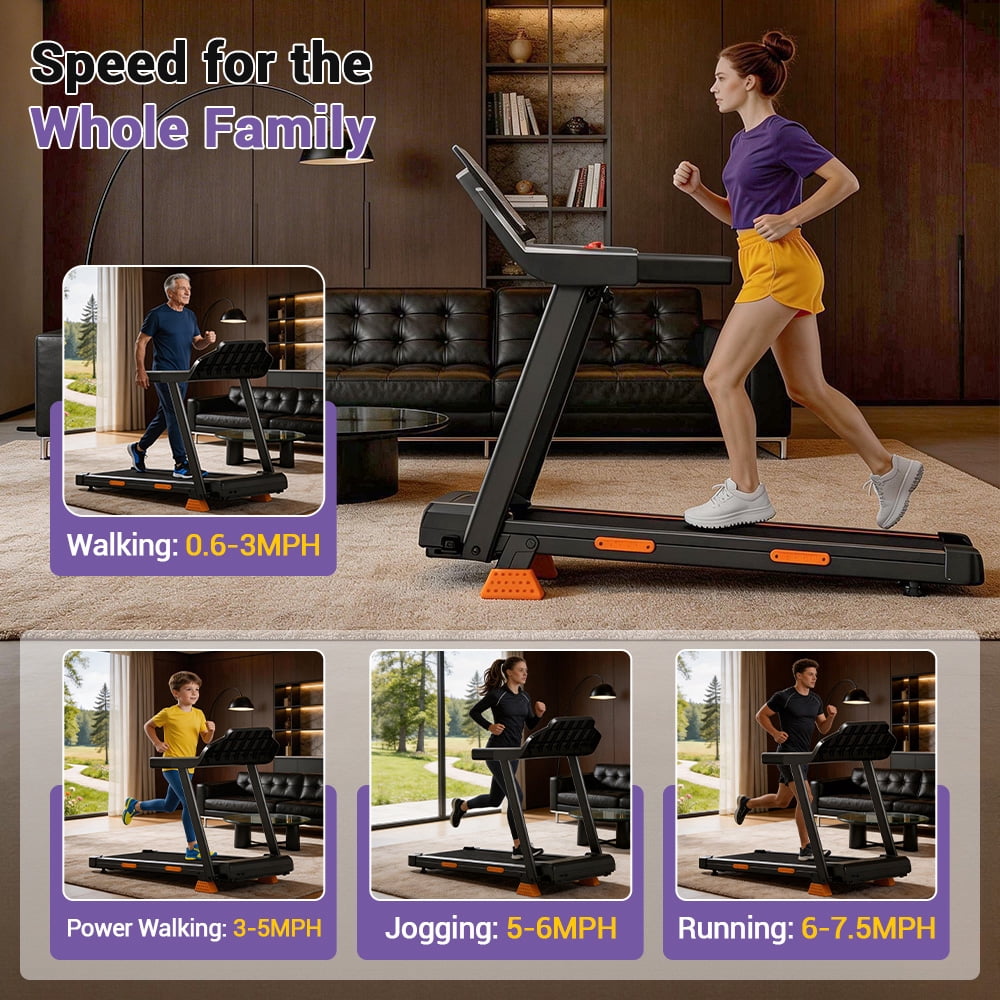 LEZEE 4-in-1 16% Incline Folding Treadmill for Home, 3.0HP Quiet Motor with 7-Layer Shock Absorption, 330 lbs Capacity, 3 LED Displays with Handrails