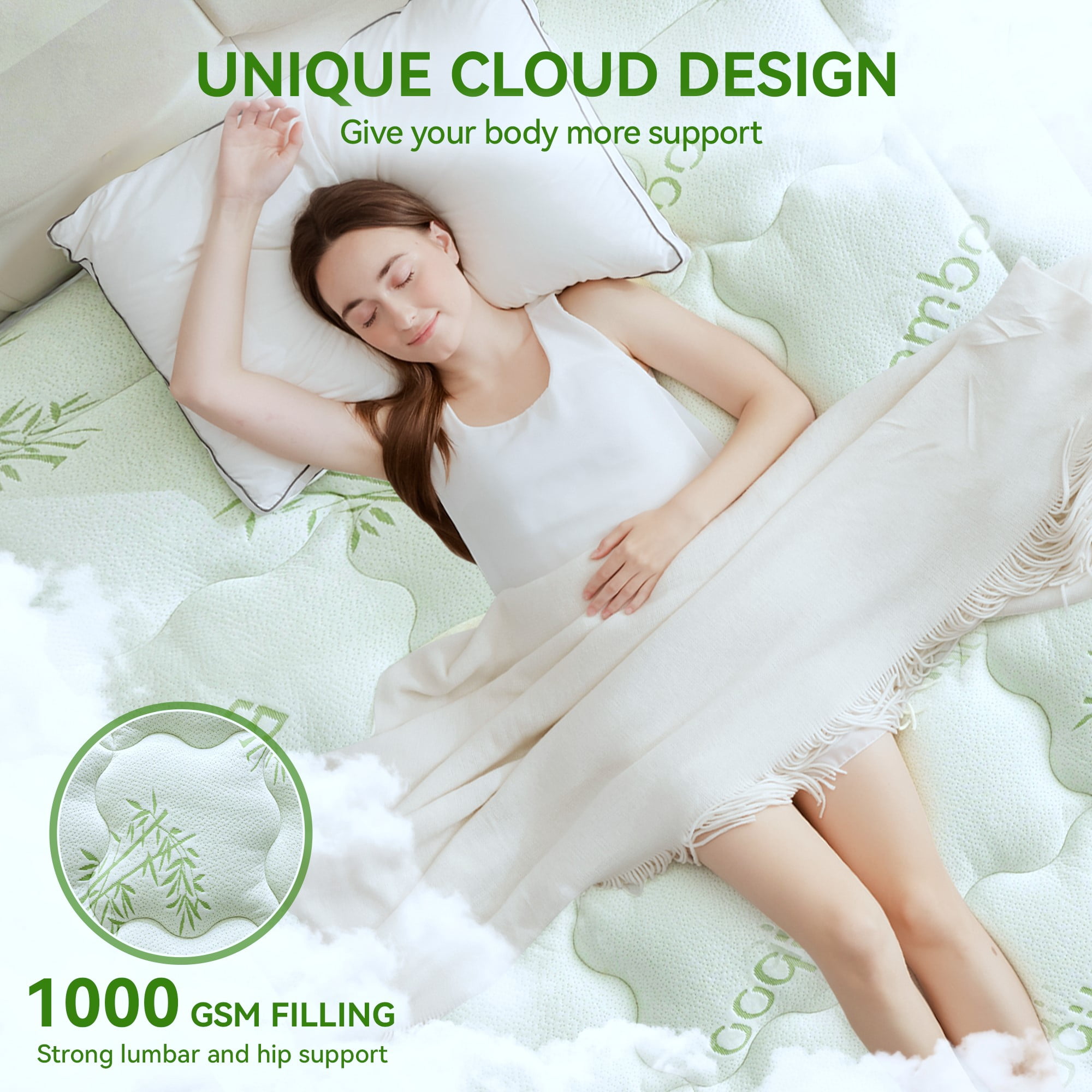 BDEUS Mattress Topper Twin for Back Pain,Bamboo Mattress Pad Cover,Mattress Pad,8-21" Deep Elastic Pocket, Plush Soft Down