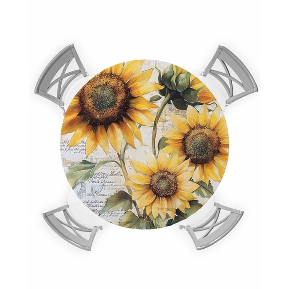 nqOlkjepod Retro Sunflower Floral Round Tablecloth, Fitted Table Cover with Elastic for 45"-54" Round Tables, Spring Botanical Flowers Table Cloth Outdoor Indoor Dinning Party Waterproof Tablecloths