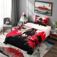 thumbnail image 3 of Manfei Silhouette Samurai Twin Sheet Sets for Boys Men, Pine Sun Bedding, Black Red White 3-Piece, 1 Flat Sheet, 1 Fitted Sheet and 1 Pillowcase, 3 of 6