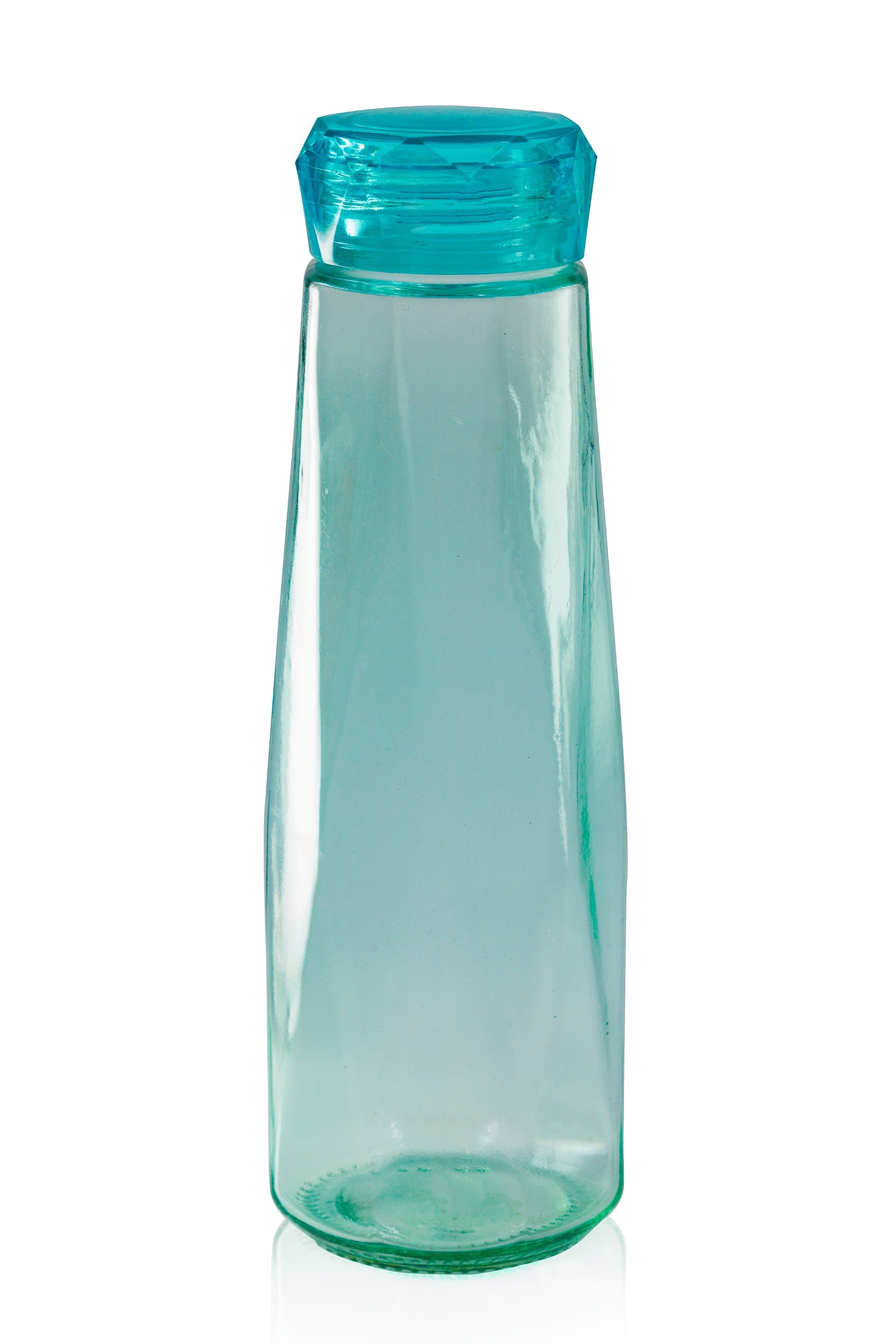 Aqua Blue Faceted Glass Diamond Water Bottle 16 oz